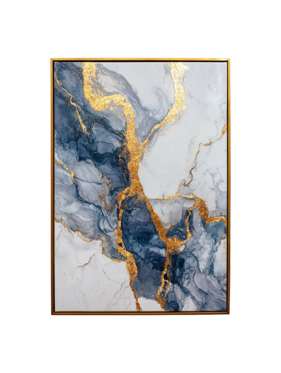 Modern Abstract Blue & Gold Marble Canvas Wall Art
