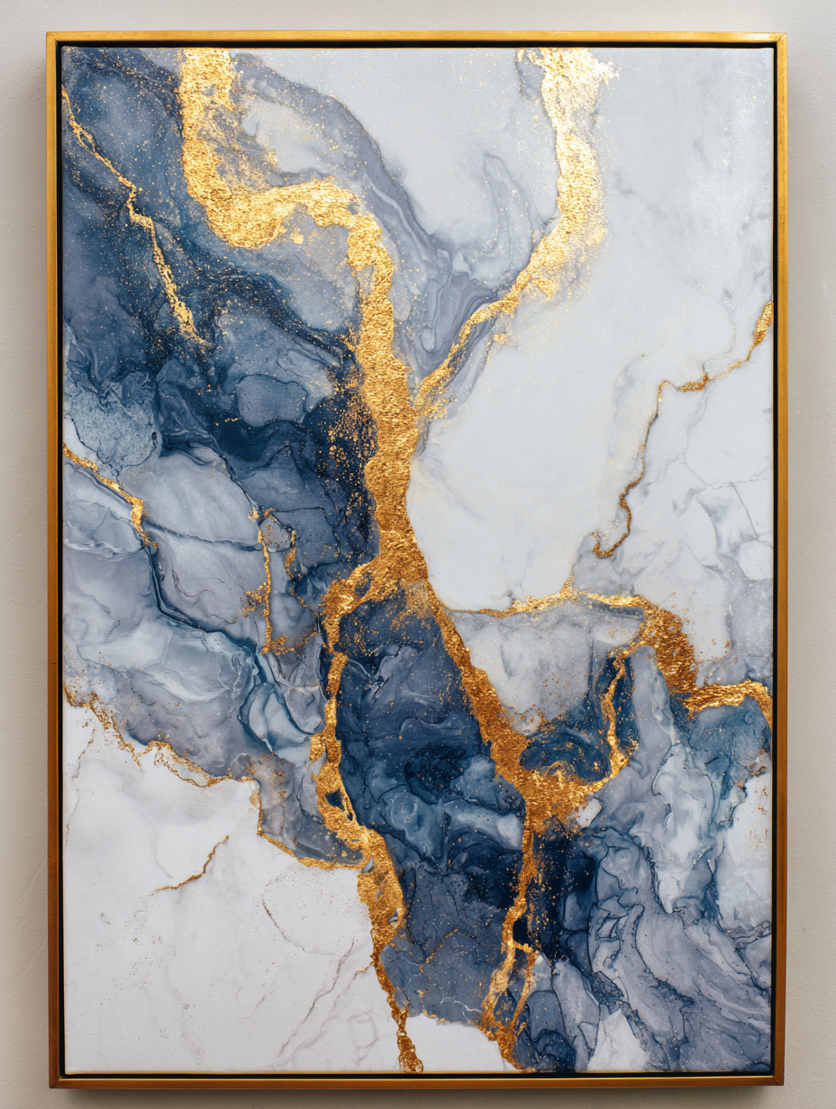 Modern Abstract Blue & Gold Marble Canvas Wall Art