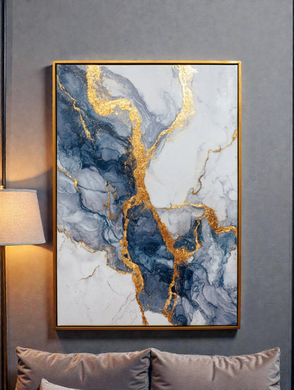 Modern Abstract Blue & Gold Marble Canvas Wall Art